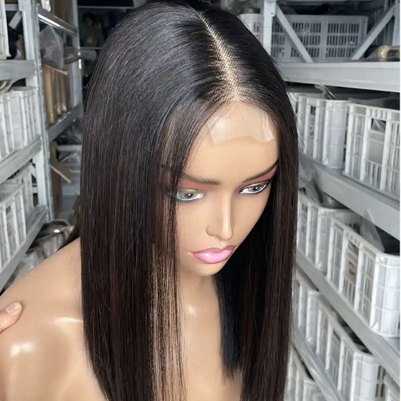 14A Double Drawn 200% Dichte Brasilianische 2*6 Kim Closure Bob Double Drawn Hair Bone Seidige glatte Echthaarperücken_voghion.com