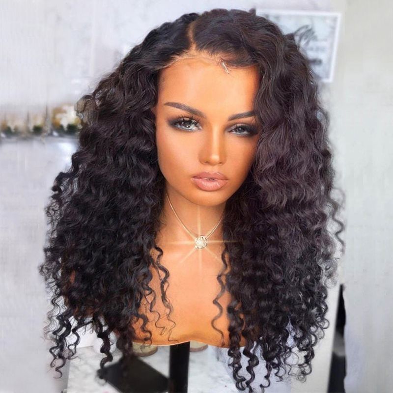 Naturlig paryk kvindelige sorte afrikanske krøller kemisk fiber front blonde fuld hovedstykke_voghion.com