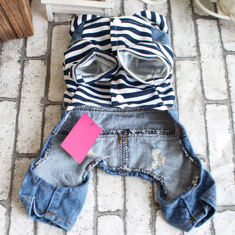 Striped Four-Legged Clothes Jumpsuit Pomeranian Overalls Dog Denim Clothing Spring Summer Pet Apparel_voghion.com