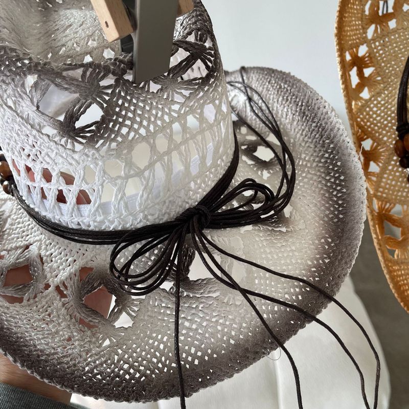 Moda Nuovo Occidentale Cowboy Paglia Femminile Moda Estiva Versione Coreana del Vento Nazionale Ombra Cava Cappello da Spiaggia Vacanza Gratis_voghion.com