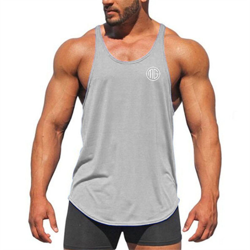 Professionelles Bodybuilding- und Fitness-Tanktop für Herren aus reiner Baumwolle mit tiefem Graben, Racerback, lockerer Sport, dünner Schultergurt_voghion.com
