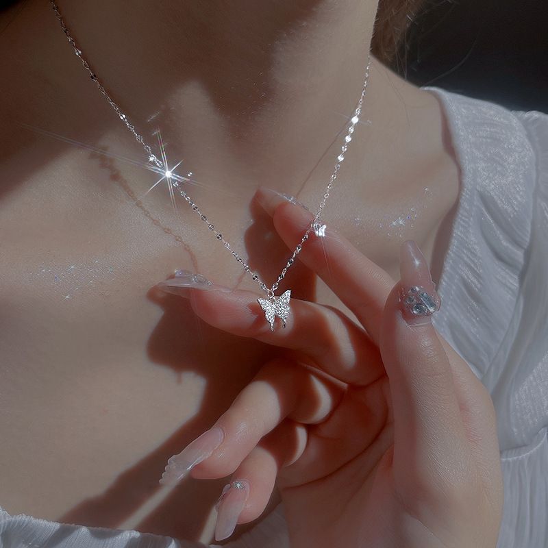 S Pure Silver Full Butterfly For Women, With A High-end Feel That Does Not Fade. 2024 Zircon Sparkling Diamond Necklace_voghion.com