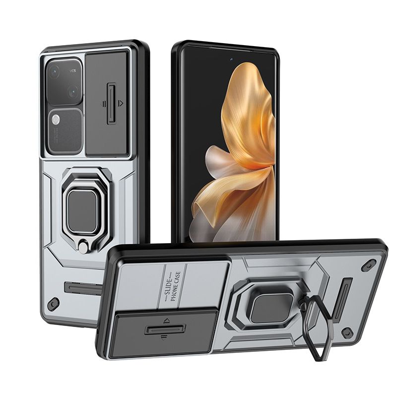 Pour Vivo V30 Pro S18 Armor Phone Case avec Slide Camera Lens Protection Ring Magnetic Holder Bracket Shell Back Cover_voghion.com