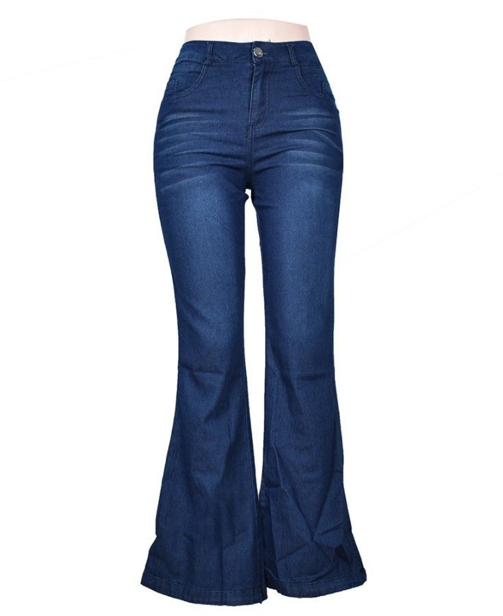 Dammekleedung Dënn Héich Taille liicht elastesch breet Been Jeans Fir Fraen_voghion.com