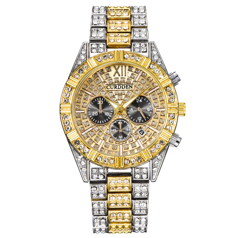 Men Watches Fashion Steel Diamond Date Quartz Wrist Watch_voghion.com