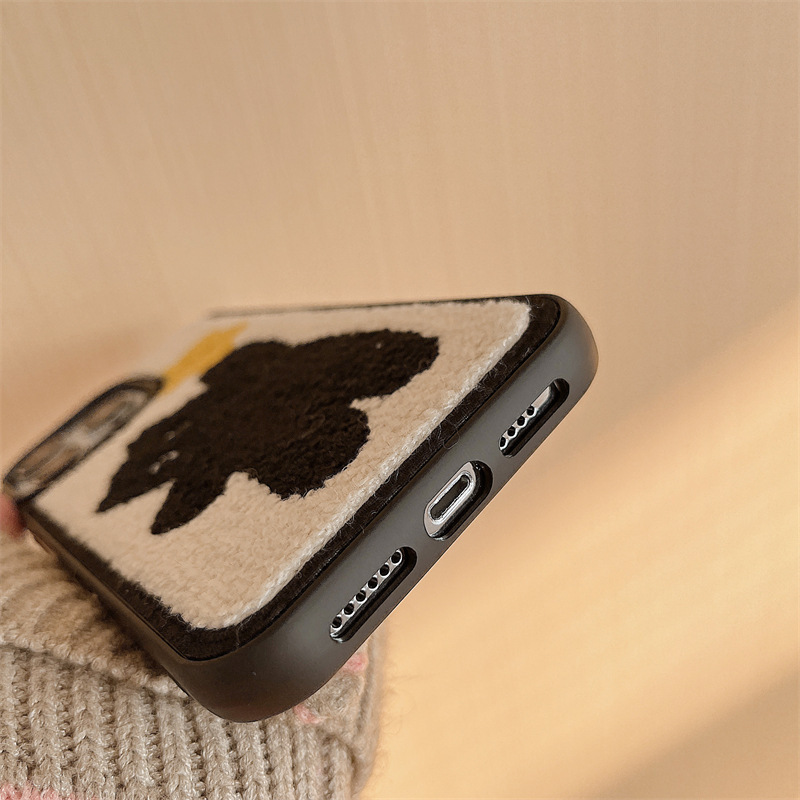 Custodia per cellulare in peluche con stella ricamata e gatto nero per iPhone 15 Promax 16, 13 carino 12_voghion.com