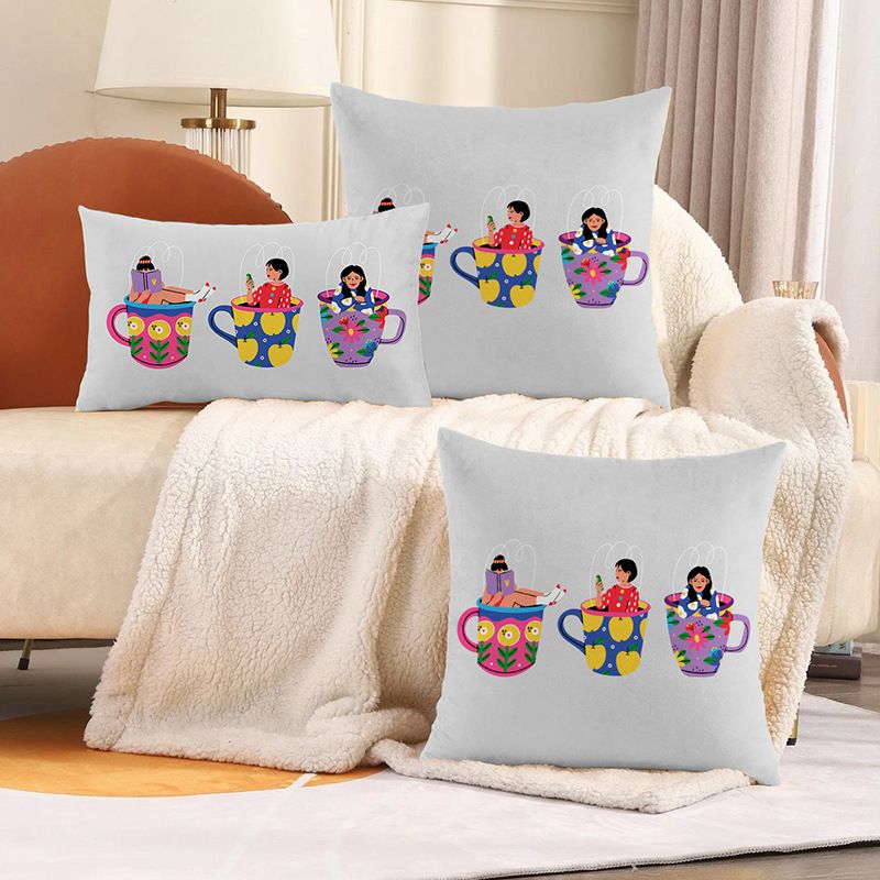 Transfrontalieră super moale scurt plush desen animat apă ceașcă fată imprimată pernă talie față de pernă acasă canapea pernă acoperi_voghion.com
