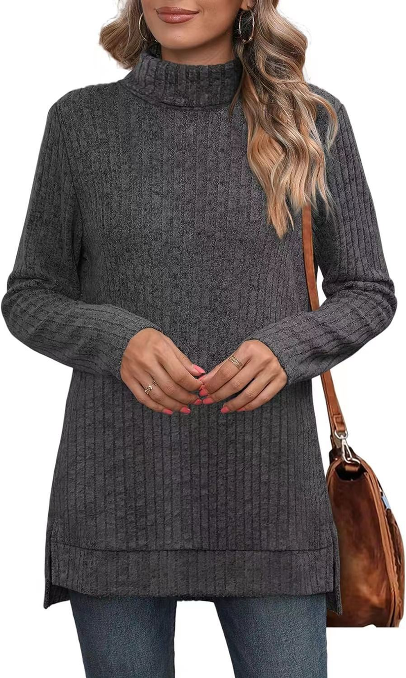 Maglietta a maniche lunghe con collo alto e spacchi laterali, nuova collezione autunno/inverno 2025 per donna_voghion.com