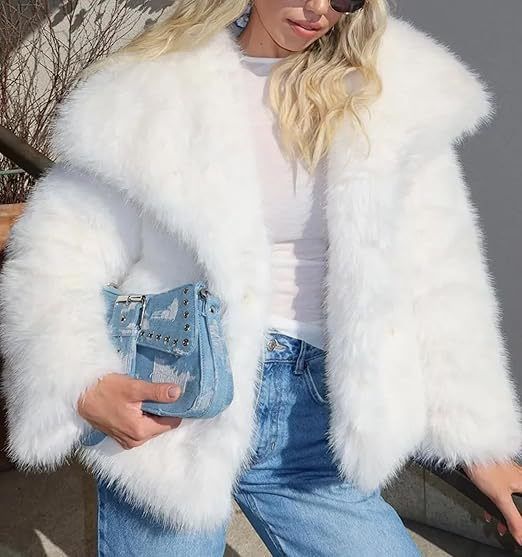 Women's Faux Fur Jacket With Fox Fur Collar - Winter Warm Short Coat For Plus Size, Elegant & Stylish Outerwear (White, Beige, Dark Gray)_voghion.com