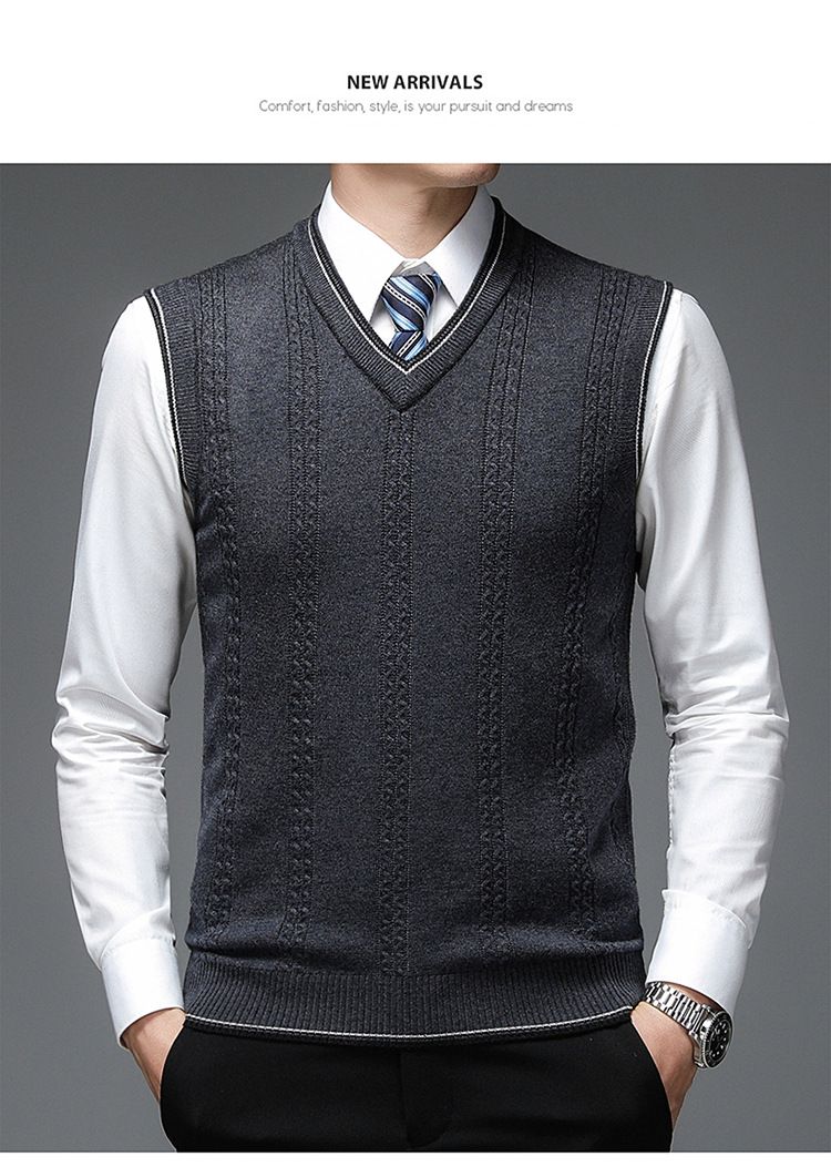 Ärmellose Pulloverweste aus Wollmischung mit V-Ausschnitt für Herren – Karo- und Camouflage-Muster, schmale Passform, lässiger Pullover für den Herbst_voghion.com