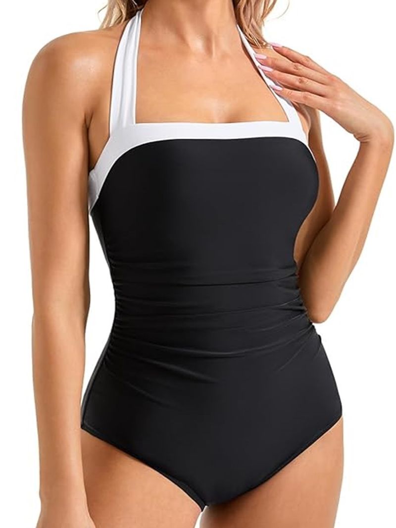 Maillot de bain une pièce multicolore dos nu, colorblock, amincissant, avec bretelles_voghion.com