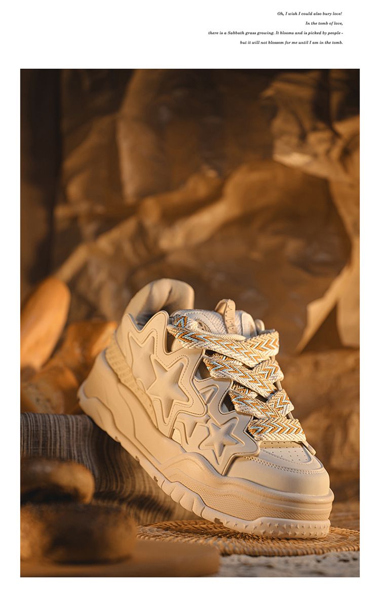 Scarpe da uomo in schiuma leggera con suola di nicchia, design nazionale marea stella crema pane aumentano gli amanti della suola spessa moda scarpe casual_voghion.com