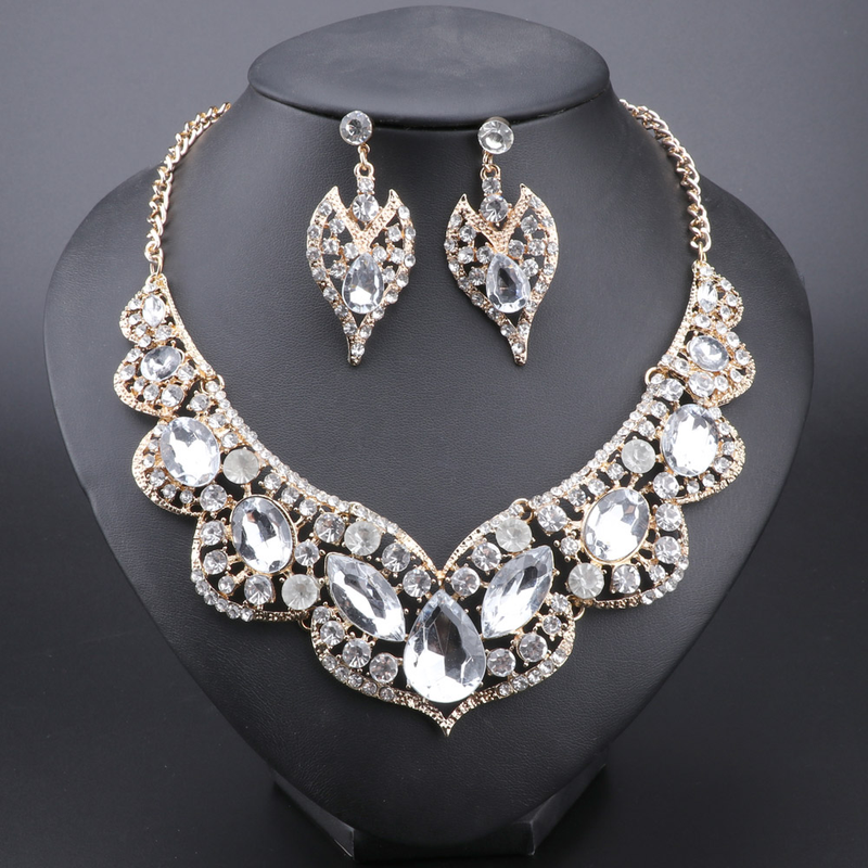 Set di gioielli da donna, da sposa, collana e orecchini pendenti con cristalli a goccia d'acqua a forma di goccia d'acqua_voghion.com
