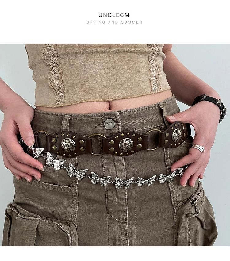 2024 New Western Cowboy Belt Women's American Retro Brown Riveted Belt Versatile Jeans With Ins Style_voghion.com