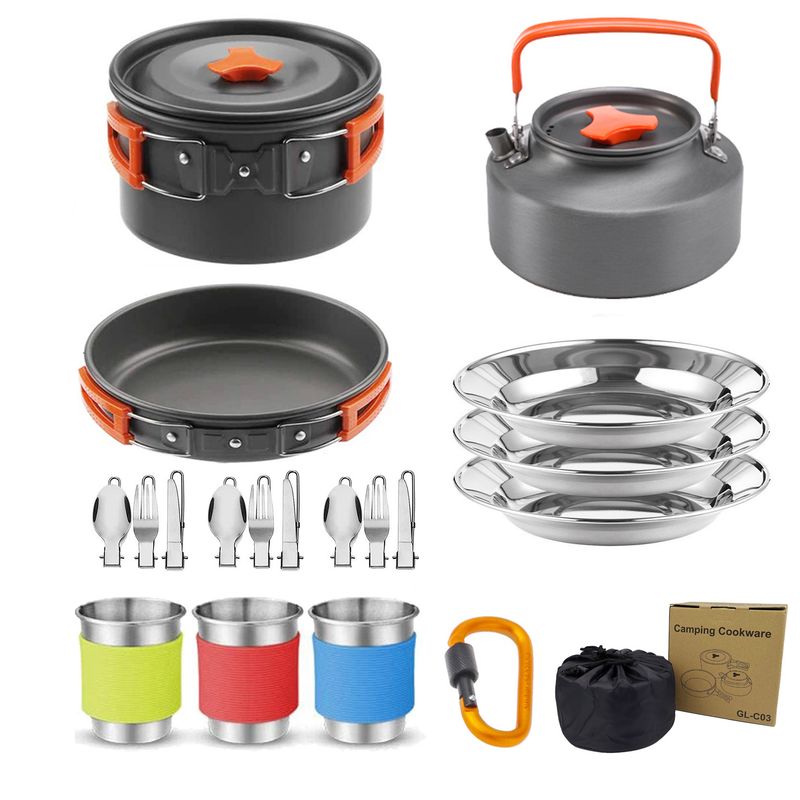 Outdoor Products Outdoor Cookware 2-3 People Camping Pot Set Folding Set Pot Teapot Combination_voghion.com