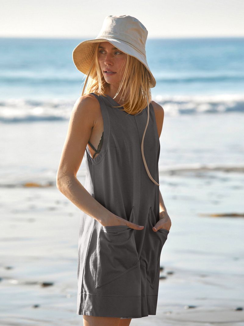Ärmelloser Jumpsuit für Damen mit großen Taschen – Lässiger Overall-Strampler für Damen – Bequeme Stretch-Passform aus Baumwolle – Streetwear-Mode_voghion.com