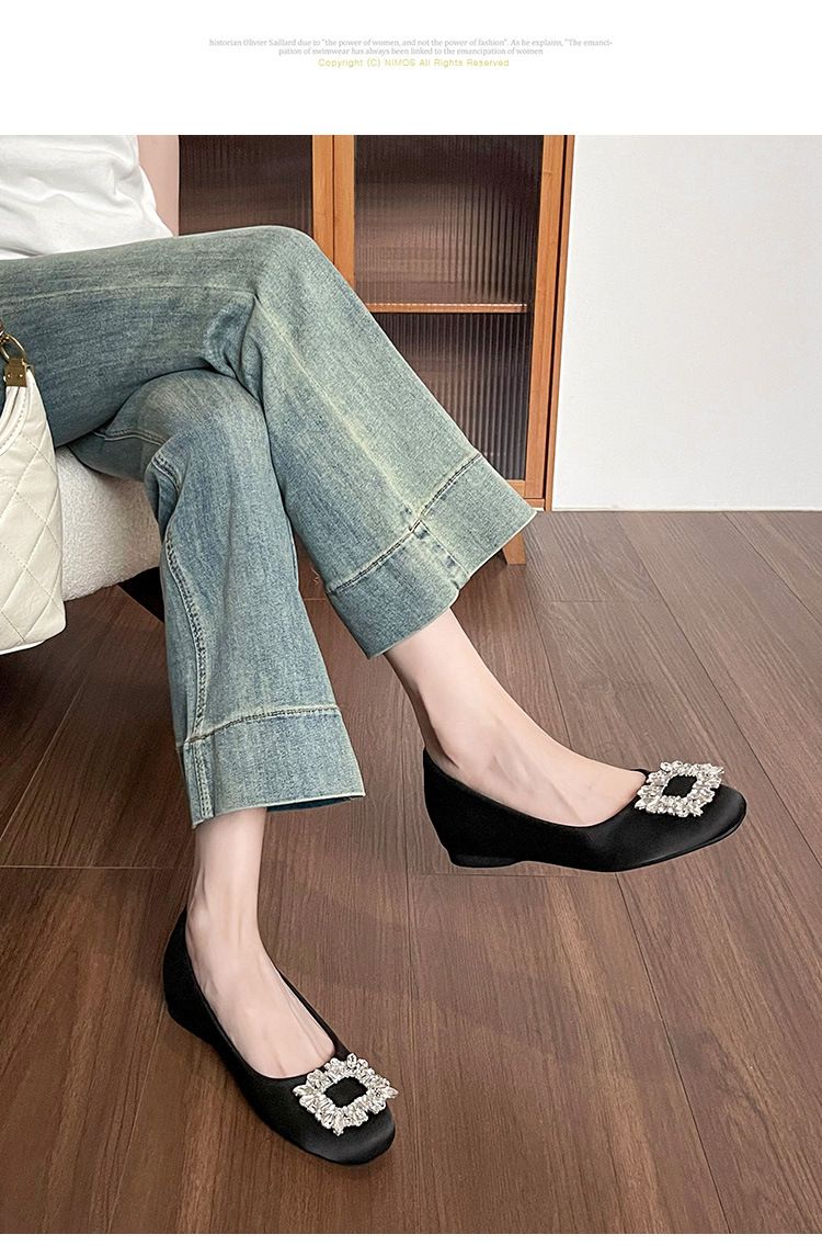 Scarpe singole francesi da donna con aumento dell'altezza interna, con gonna bassa e strass, scarpe da sposa con suola piatta_voghion.com