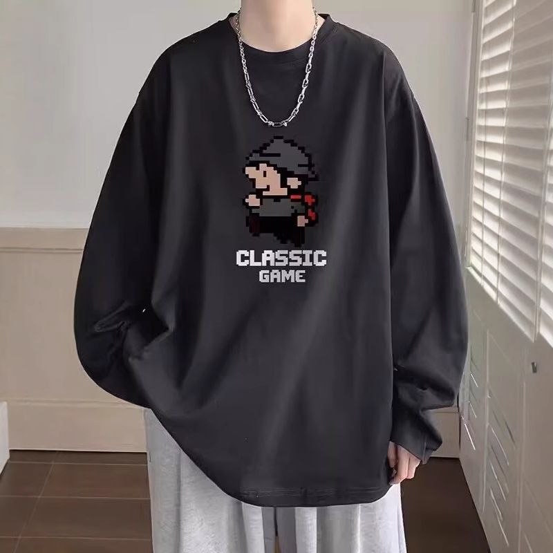 Long Sleeved T-Shirt For Boys In Spring Autumn Round Neck Fashion, Casual And Versatile, Handsome Base Shirt, Loose_voghion.com