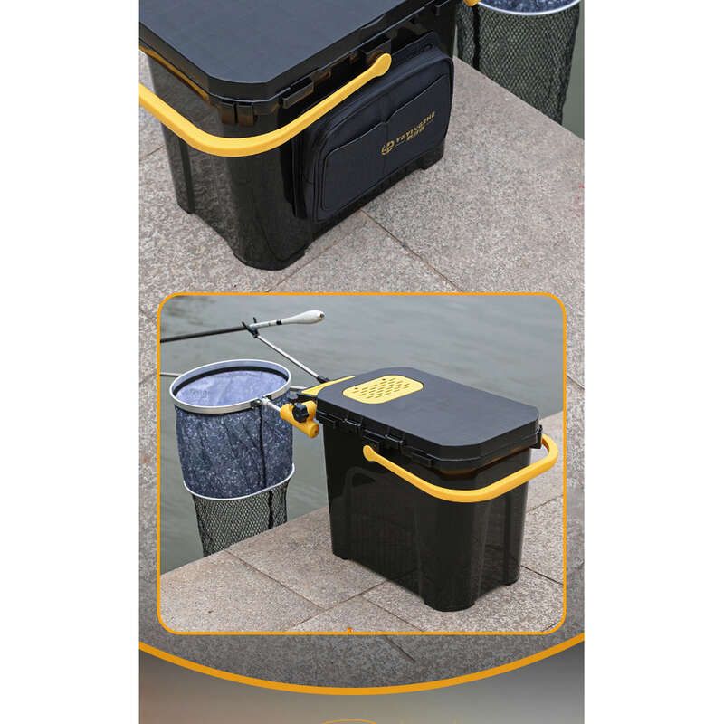 Camper Multifunctional Bucket With Sitting Box, New Complete Set Of Equipment, Black Gold Fishing Box_voghion.com