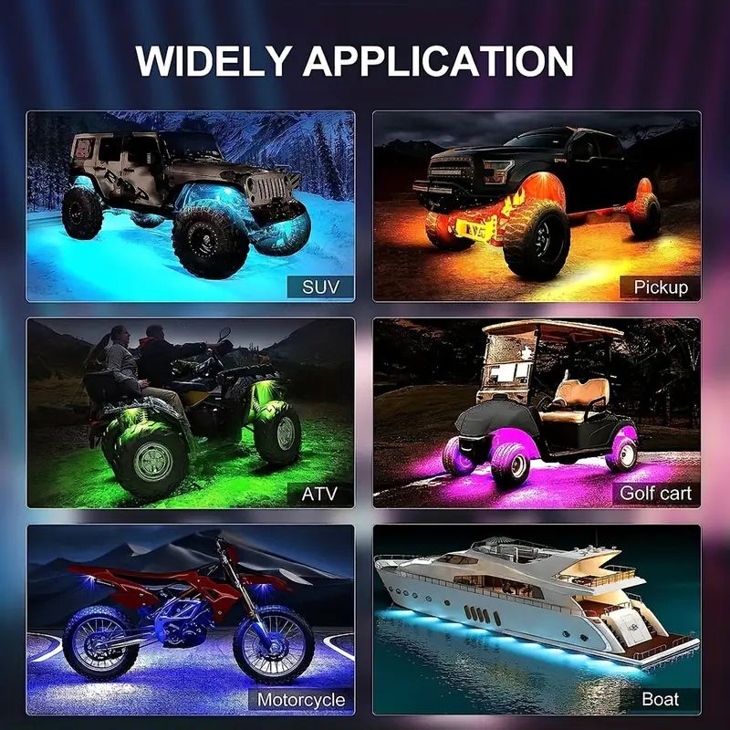 LKWs, RGB-LED-Rock-Lights-Kit mit APP/Fernbedienung und Musikmodus, für Pickup Offroad RZR SUV ATV UTV Auto_voghion.com