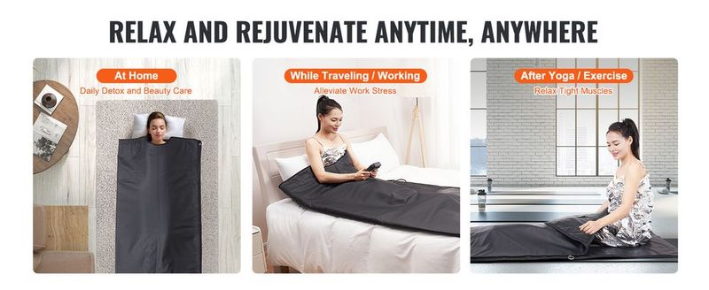 VEVOR Sauna Blanket For Detoxification, Portable Far Infrared Sauna For Home Relaxation, 1-6 Level Adjustable Temprature Rannge 95-185°F , 1-60 Minutes Timer, Far Infrared Carbon Heating Sauna Bag_voghion.com