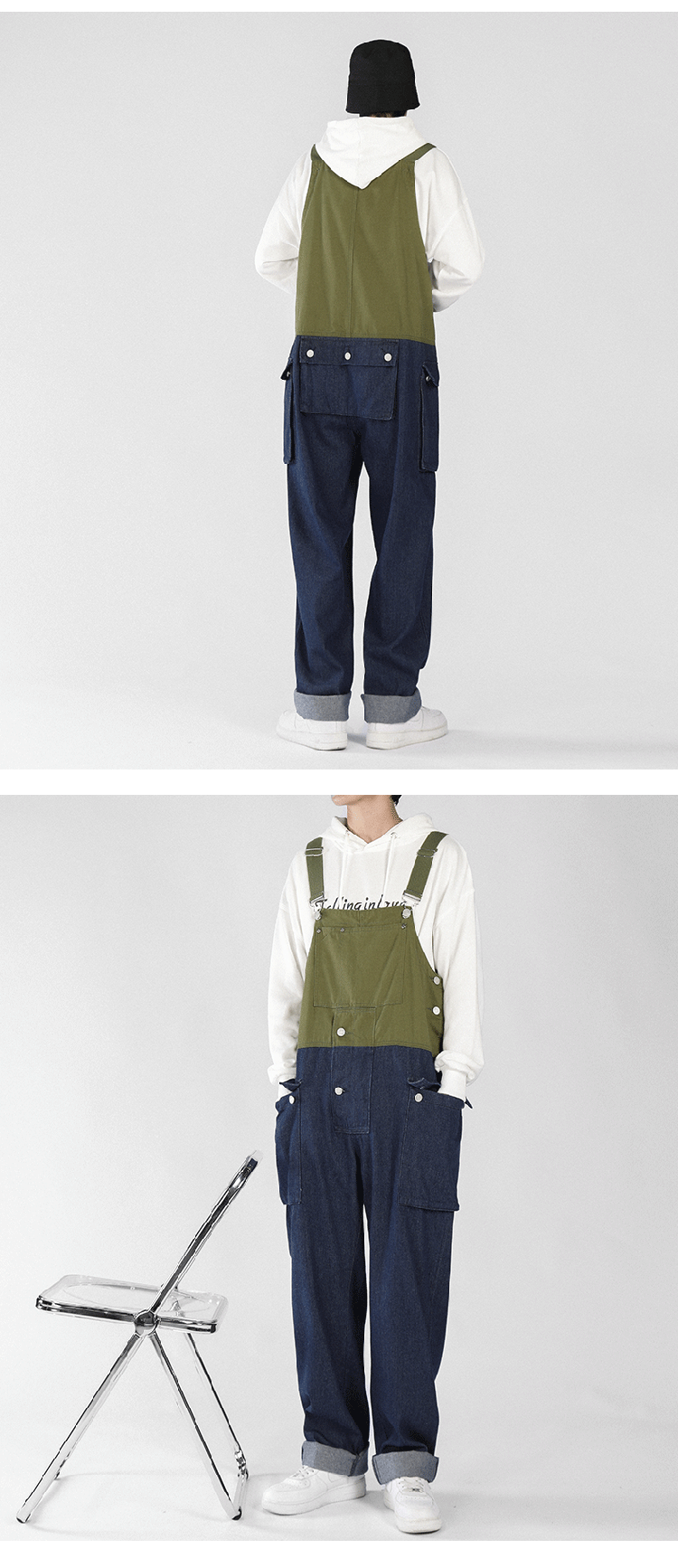 Heren halter denim broek mode losse casual bretels_voghion.com