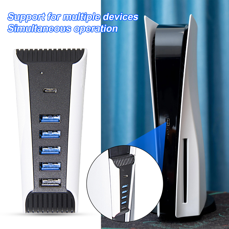Kunjiuyou Dockingstation-Erweiterung, stabiler Ausgang, 5-in-1-Treiberfreie Übertragung, 5-Port-Erweiterungs-Hub-Ladegerät, USB-Extender für PS5, Schwarz_voghion.com