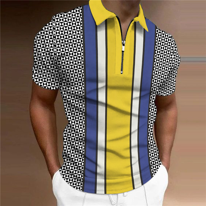 2023 Das neueste Herrenmode-Poloshirt trägt ein 3D-bedrucktes Kurzarm-Poloshirt mit Reißverschluss für Herren_voghion.com