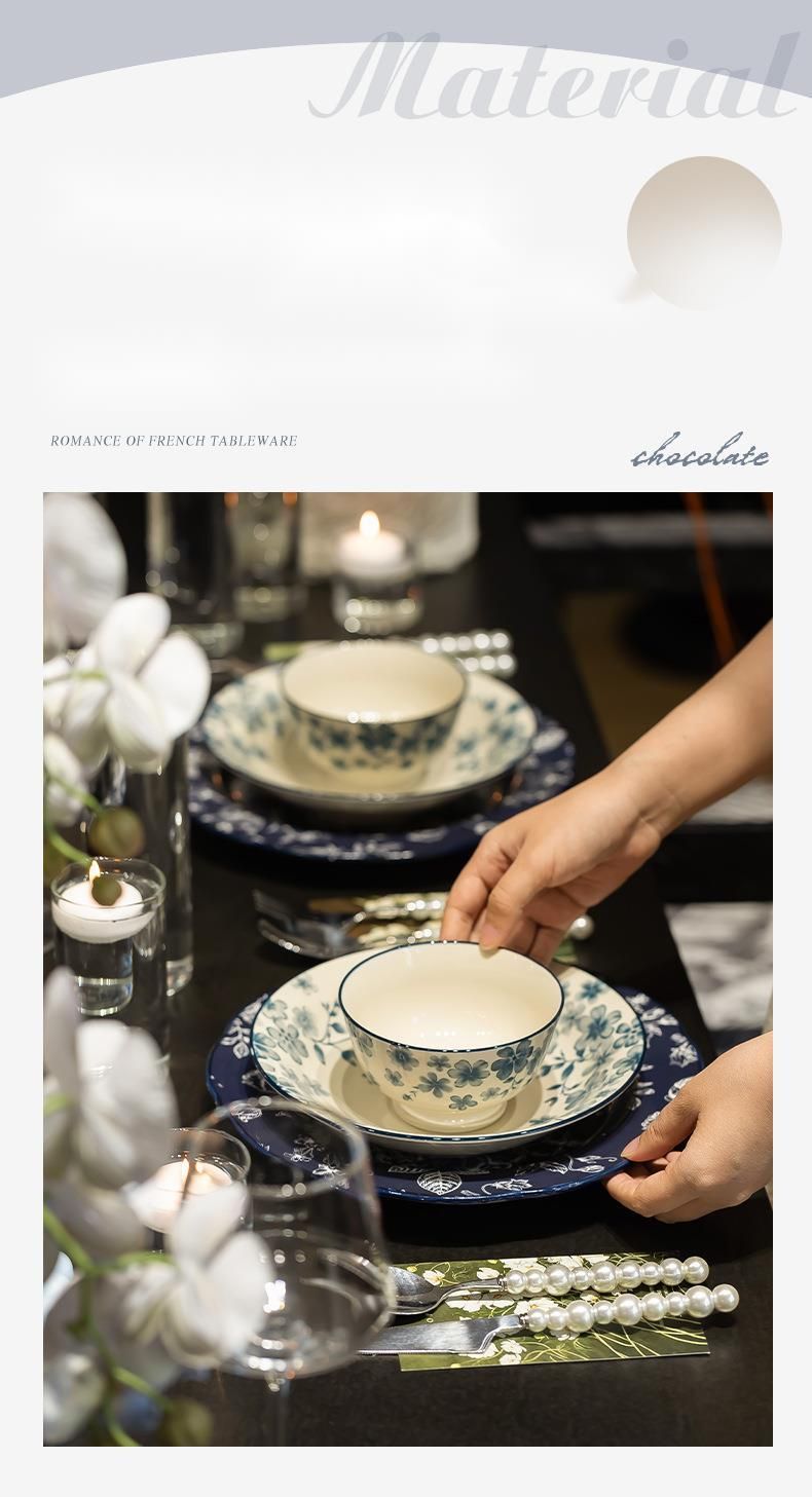 Household Floral Blue White Set Light Luxury High-Value Kitchenware Single Optional Bowl And Plate_voghion.com