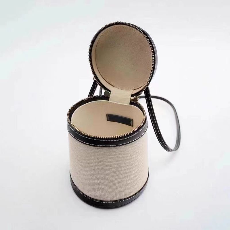 Women's Bags Spring New Cylindrical Contrast Color Box Shaped Mini Bucket Bag Crossbody Shoulder Canvas Handbag Trend_voghion.com