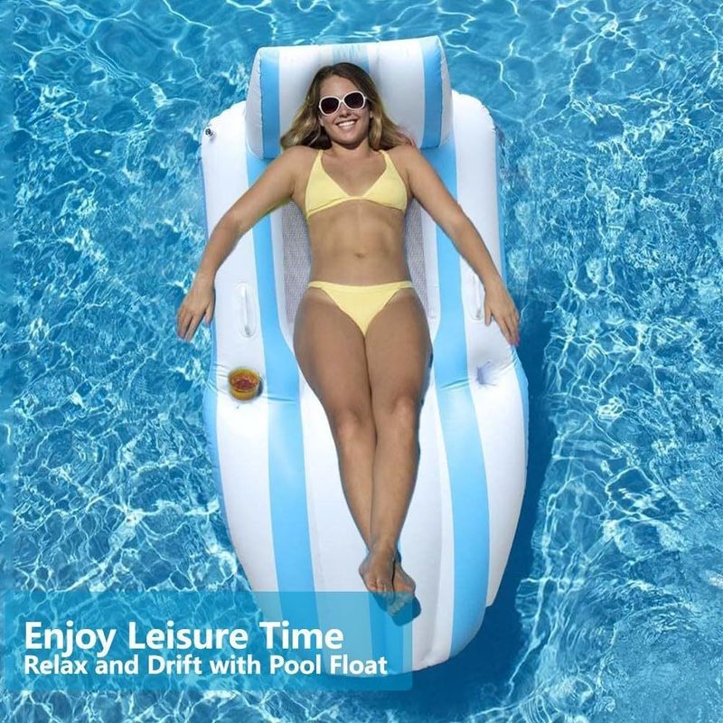 Chaise longue gonflable de loisirs pour adultes, porte-gobelet en PVC, piscine d'été, dossier épais, lit flottant, bateau flottant d'extérieur_voghion.com