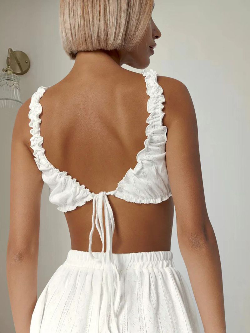 Women's Sleepwears Simple Casual Suspender Shorts Home Clothes Ladies New Knitted Comfortable Lace Up Pajamas_voghion.com