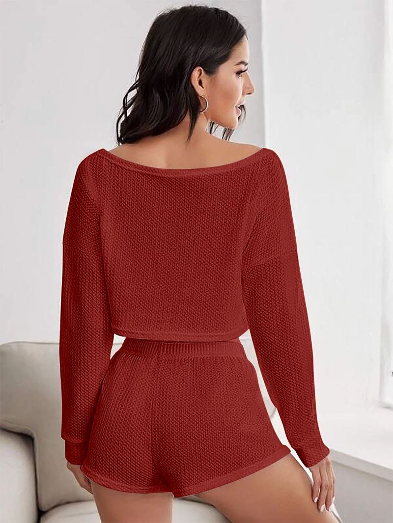 Verwandte Knöpfe, einfarbig bedruckt, meistverkaufte Langarmhose für Damen, trendige und sexy atmungsaktive Faltenkleidung_voghion.com