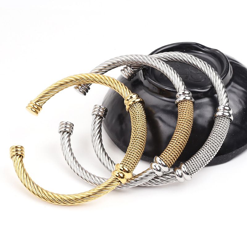 Armbånd Cable Rope Open Armbånd Rustfrit stål Rope C Type Justering Unisex Style_voghion.com