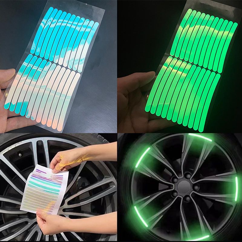 Adesivi fluorescenti per cerchi auto, mozzi ruota con avvertenze riflettenti, veicoli elettrici, motociclette, biciclette e_voghion.com