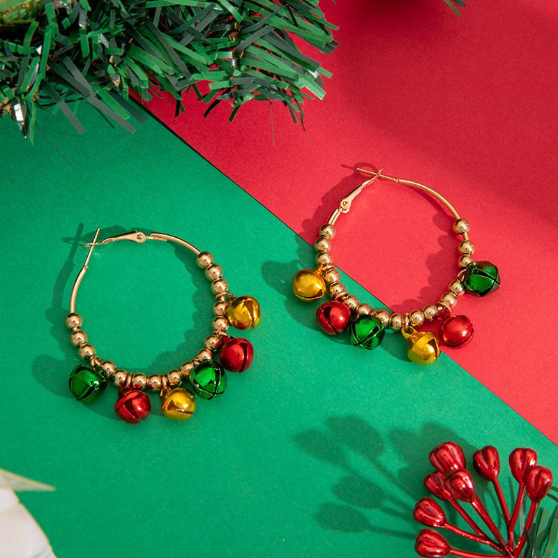 Simple Niche Design Colorful Bell Beaded Christmas Earrings_voghion.com