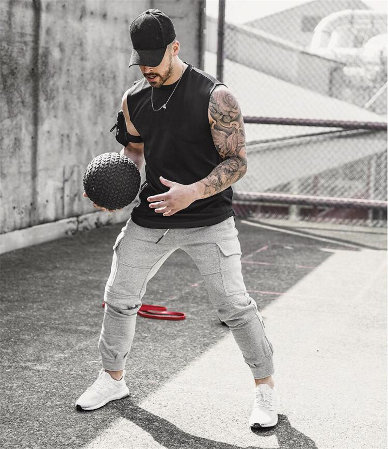 Bodybuilding Fitness Sports Tank Top Men's Back Letter Printed Tight Sleeveless Sweetheart T-shirt Gym Tank Top_voghion.com