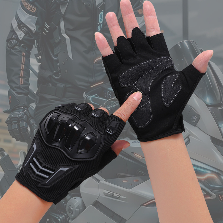 Summer Half-Finger Gloves For Men, Motorcycle Outdoor Riding Protective Anti-Slip Anti-Fall Breathable Wear-Resistant_voghion.com