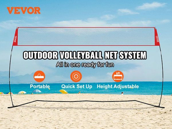 VEVOR Freestanding Volleyball Training Net For Indoor Or Outdoor Use, Adjustable Height Portable Net System With Carrying Bag, Professional Volleyball Practice Trainer For Hitting Or Serving Drills_voghion.com