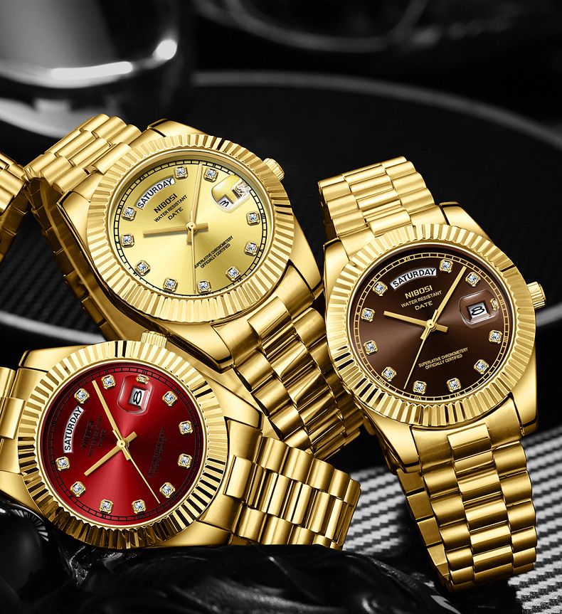 Watches For Men Diamond-encrusted Fashion Men's Watch Sun Print Dial Solid Steel Quartz Watch_voghion.com