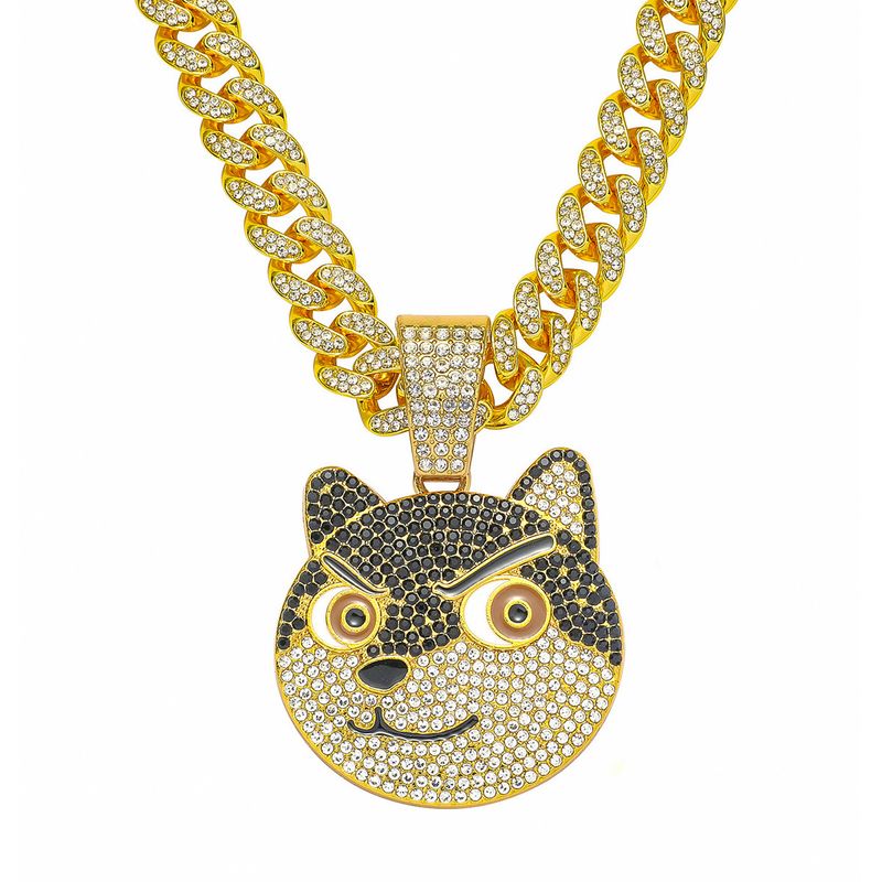 New HipHop Exaggerated 3D Dog Pendant Cuban Necklace Personalized Trendy Punk Cool Neck Chain Accessory_voghion.com