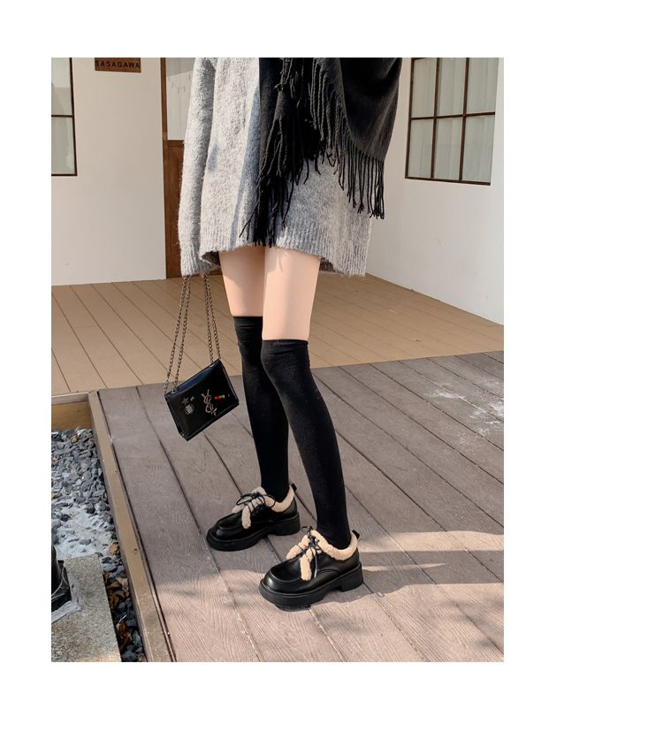 Platform Loafers Women's Retro British Style Single Shoes Women's Lace-up Plush And Furry Small Leather Shoes_voghion.com