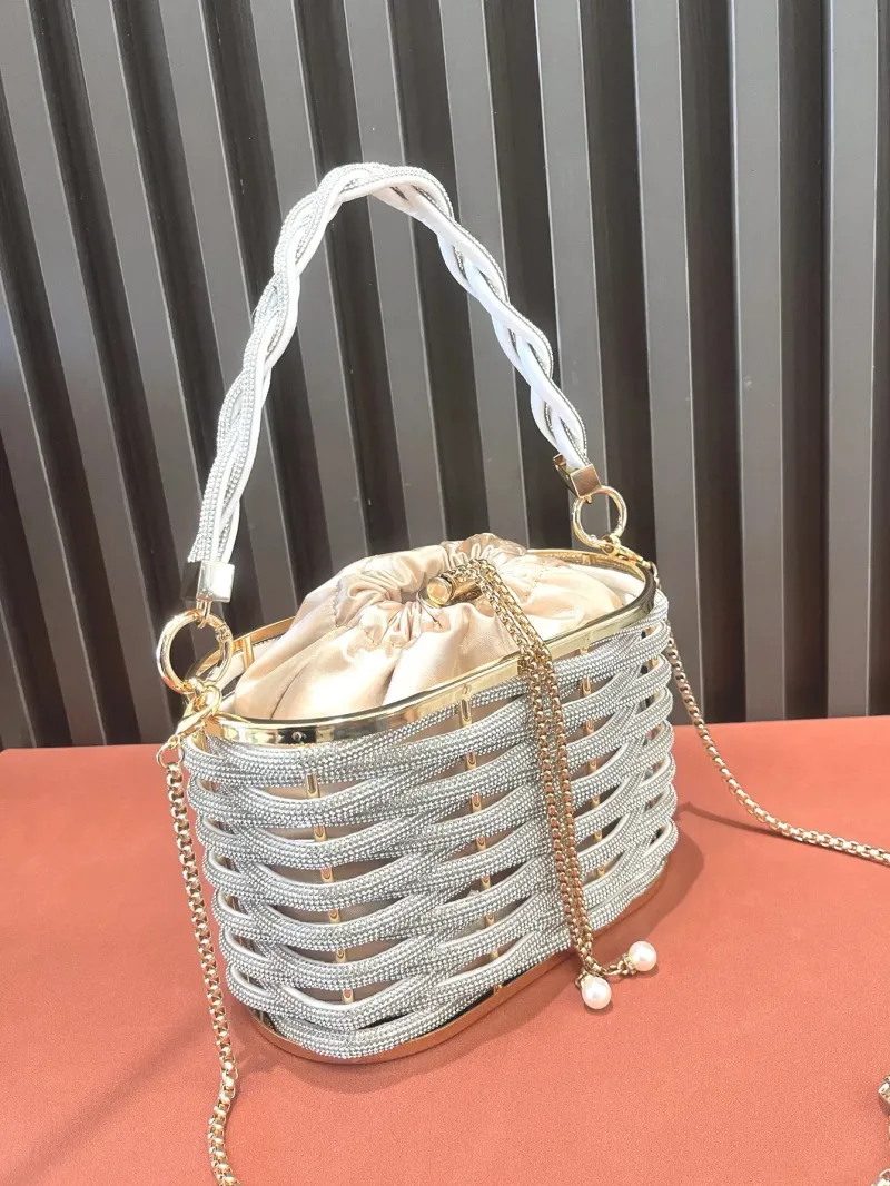 Borsa da sera con pochette in pietra renana, portafoglio e tracolla, cristallo scintillante 250314l_voghion.com
