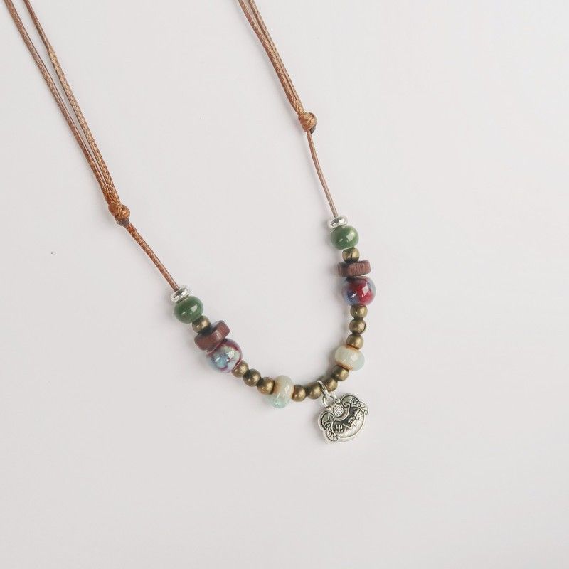 Collana lunga in ceramica etnica reale per donna con ciondolo antico in stile cinese a forma di farfalla_voghion.com