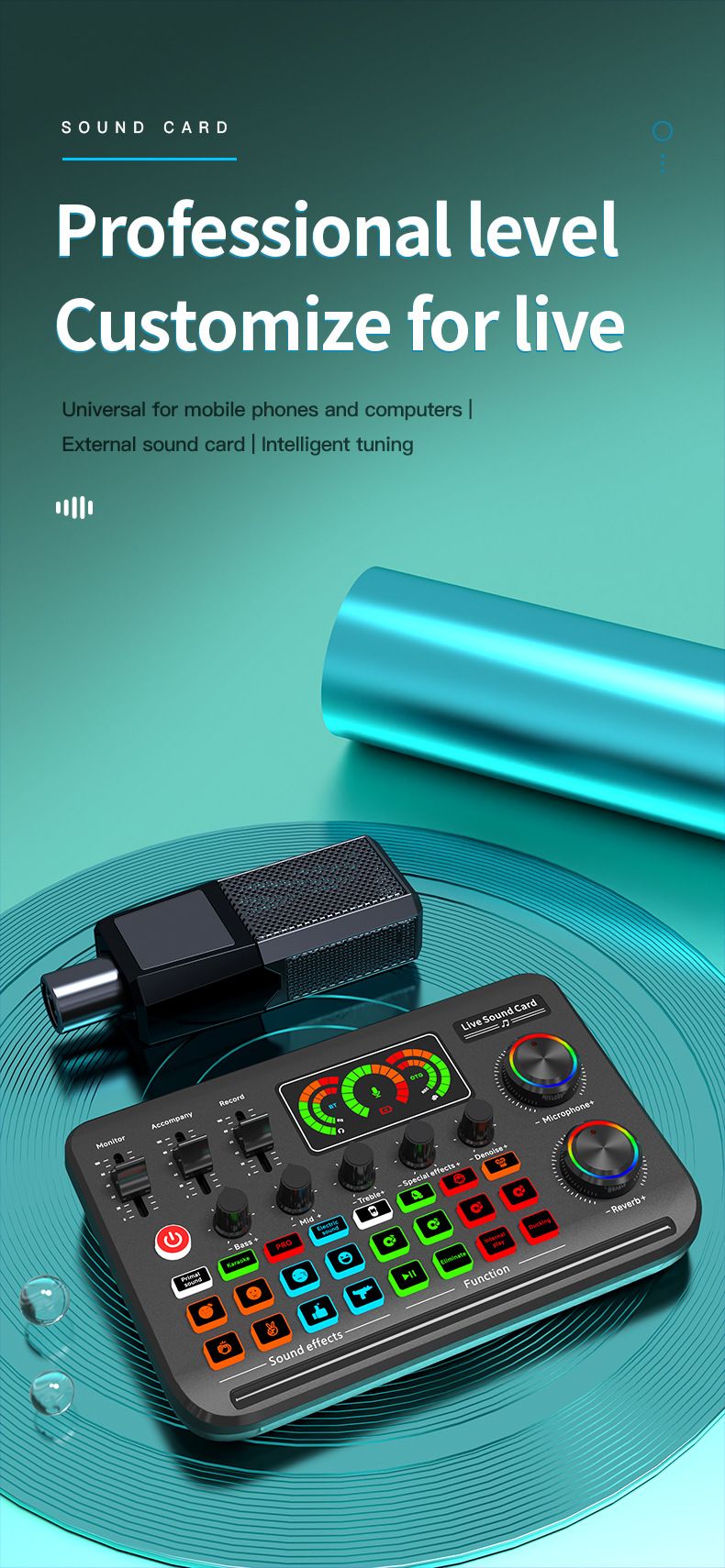 verze F999 živá karta zvukové efekty na zakázku anglické balení mikrofonu_voghion.com
