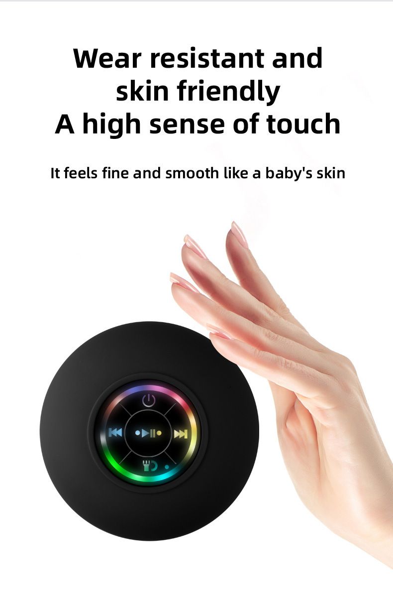 Alto-falante sem fio à prova d'água com grande ventosa, mini alto-falante estéreo portátil com luz LED_voghion.com