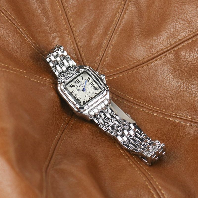 Orologi da donna alla moda, quadrati, di marca, al quarzo, classici, in argento, semplici, con cinturino in acciaio._voghion.com