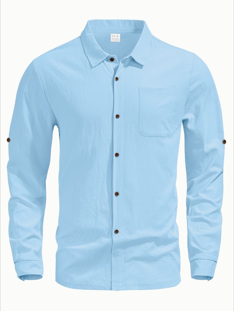 Europäische und amerikanische Herren Sommer Leinen Kurzarm Strickjacke Casual Button-up Strand Urlaub lose Hemd_voghion.com