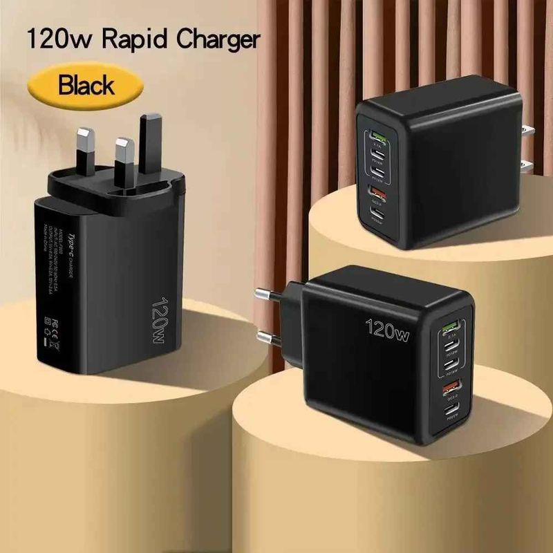 120 W PD-Schnellladegerät-Adapter, UK-Stecker, 2 USB und 3 Typ C für Mobiltelefone – Schwarz_voghion.com