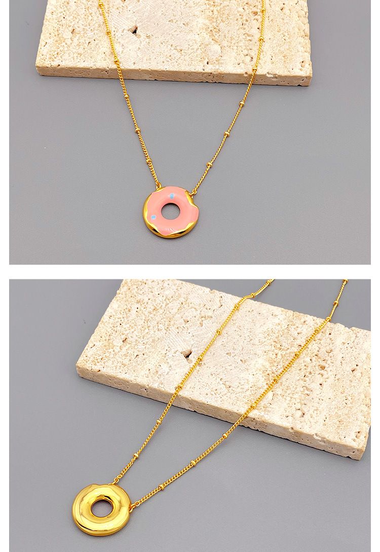 Collier pendentif donut glacé à la mode, en laiton plaqué or véritable, tempérament simple et mignon, bijoux Qingdao_voghion.com